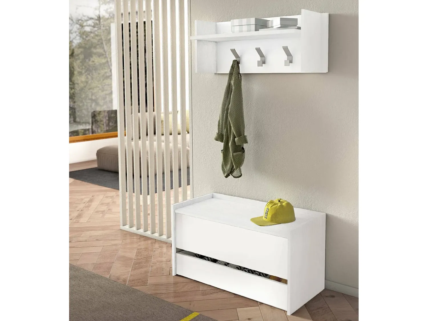 Móvel De Entrada|Dmora Móveis de entrada Brionia, Entrada moderna com cabide, Armário com sapateira, Armário multifuncional, Cm 50x32h182, Branco