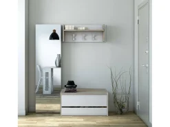 Dmora Móveis de entrada Dap, Entrada moderna com cabide, Armário com sapateira, Armário multifuncional, 50x32h182 cm, Carvalho e Branco^ Móvel De Entrada