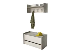 Dmora Móveis de entrada Dap, Entrada moderna com cabide, Armário com sapateira, Armário multifuncional, 50x32h182 cm, Cimento e Branco^ Móvel De Entrada