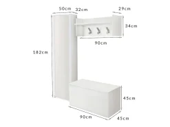 Discount Dmora Móveis de entrada Djohnse, Entrada moderna com cabide, Armário com sapateira, Armário com espelho, Cm 50x32h182, Branco