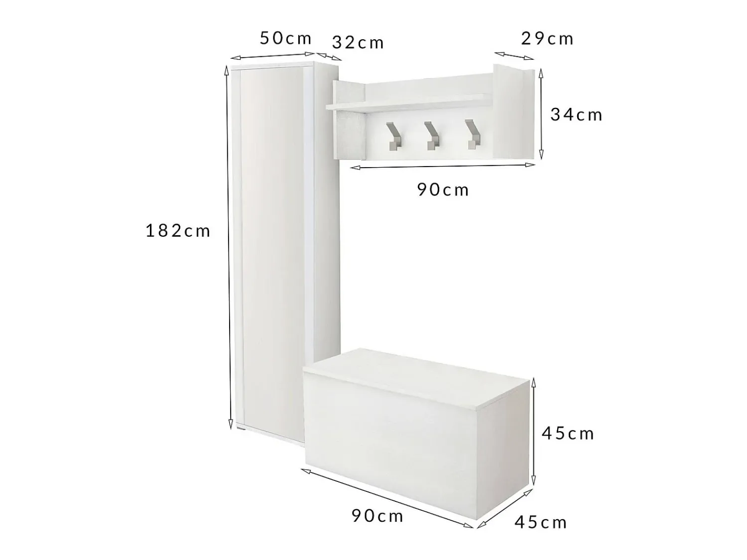 Discount Dmora Móveis de entrada Djohnse, Entrada moderna com cabide, Armário com sapateira, Armário com espelho, Cm 50x32h182, Branco
