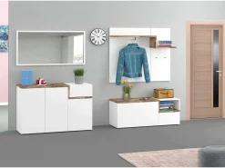 Cabide De Pé|Dmora Móveis de entrada Yuri, entrada multifuncional moderna, armário multiuso para hall de entrada, 100% Fabricado na Itália, 120x40h54 cm, brilhante e bordo Branco