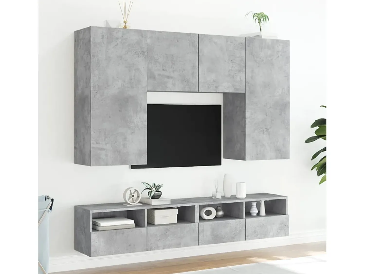 Móvel De Tv* Móveis de parede p/ TV 2 pcs derivados de madeira cinza cimento PT980403 Cinzento