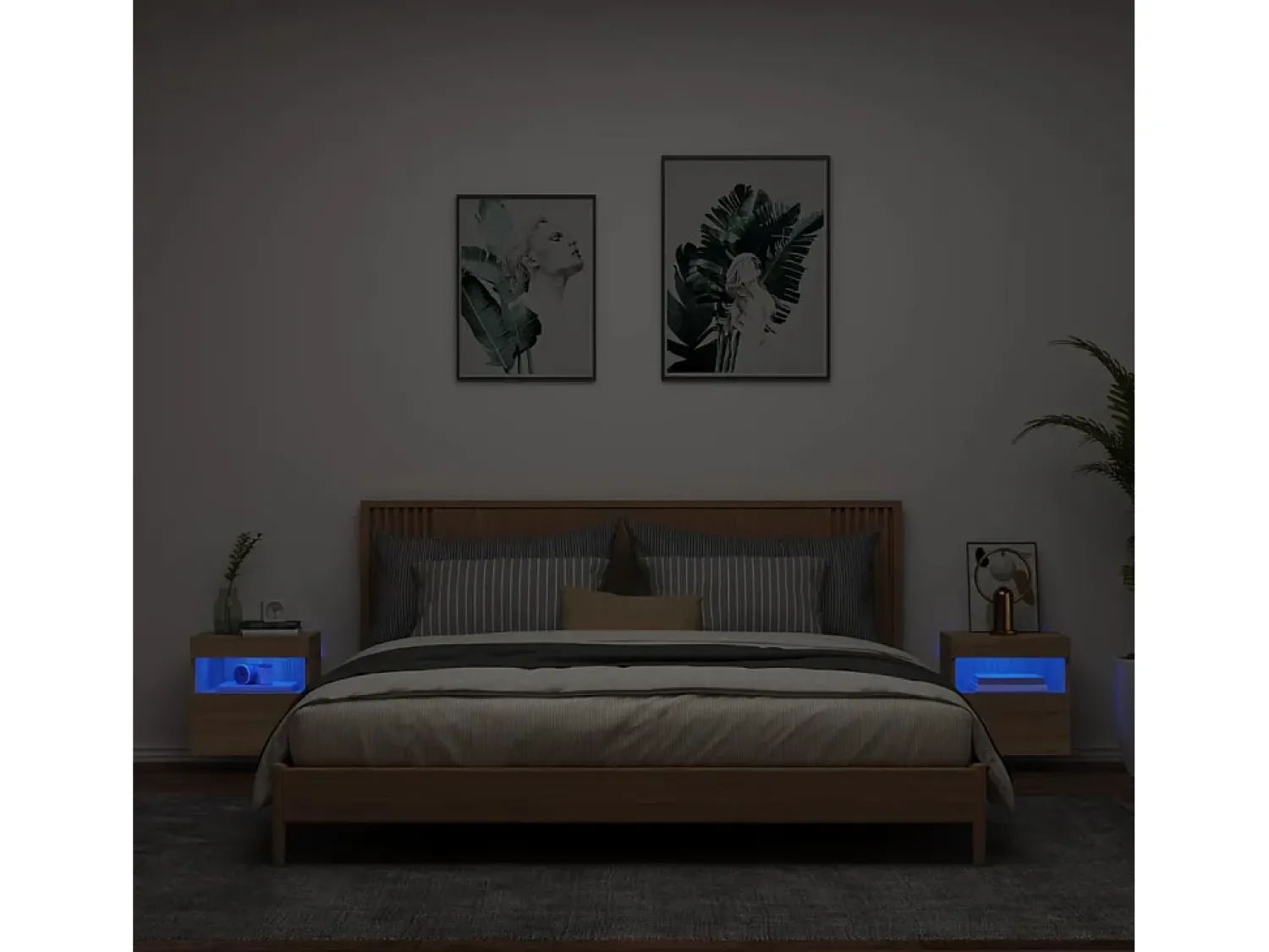 Móvel De Tv| Móveis de parede para TV com luzes LED 2 pcs carvalho sonoma PT116156 Castanho