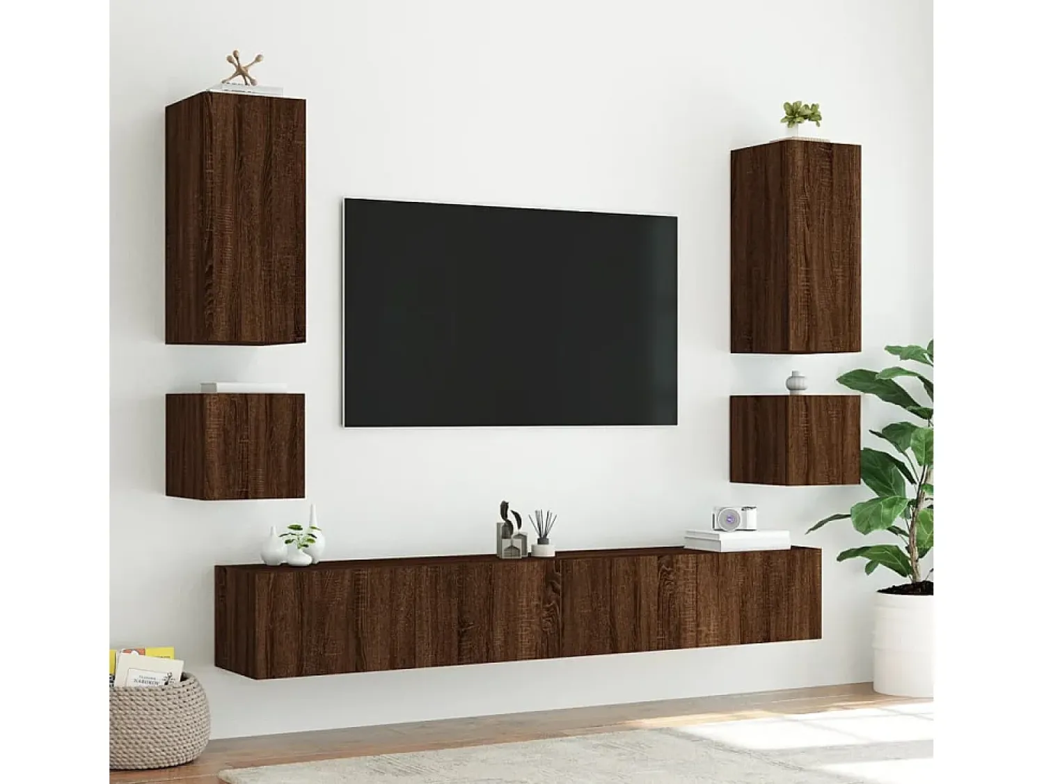 Hot Móveis de parede para TV com luzes LED 2 pcs carvalho PT166106 Castanho
