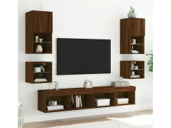 Móvel De Tv| Móveis de parede para TV com luzes LED 2 pcs carvalho PT305472 Castanho