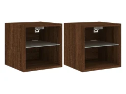 Móvel De Tv| Móveis de parede para TV com luzes LED 2 pcs carvalho PT305472 Castanho