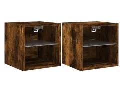Móvel De Tv| Móveis de parede para TV com luzes LED 2 pcs carvalho fumado PT121107 Castanho