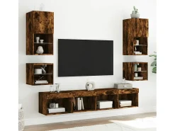 Móvel De Tv| Móveis de parede para TV com luzes LED 2 pcs carvalho fumado PT121107 Castanho