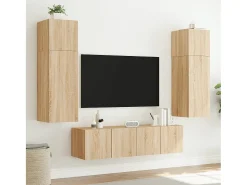 Móveis de parede para TV com luzes LED 2 pcs carvalho sonoma PT429117^ Móvel De Tv