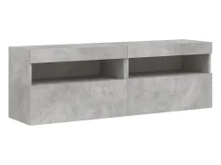 Móvel De Tv| Móveis de parede para TV com luzes LED 2 pcs cimento PT788225 Cinzento