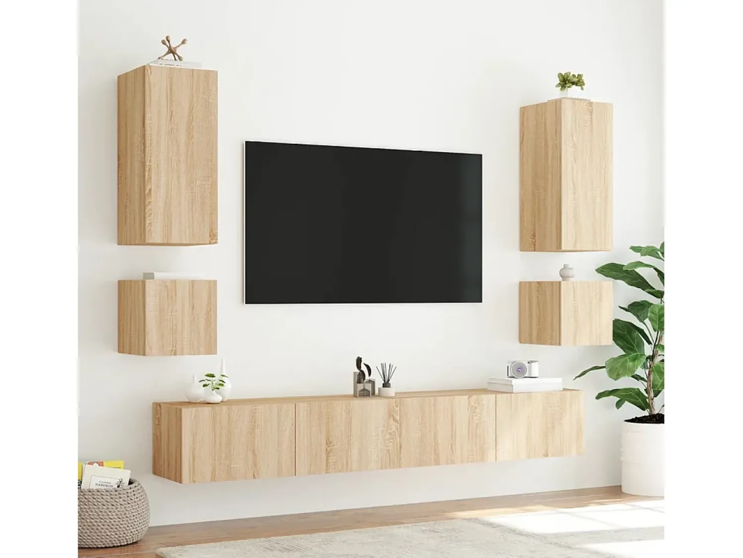 Móvel De Tv| Móveis de parede para TV com luzes LED 2 pcs carvalho sonoma PT475304 Castanho