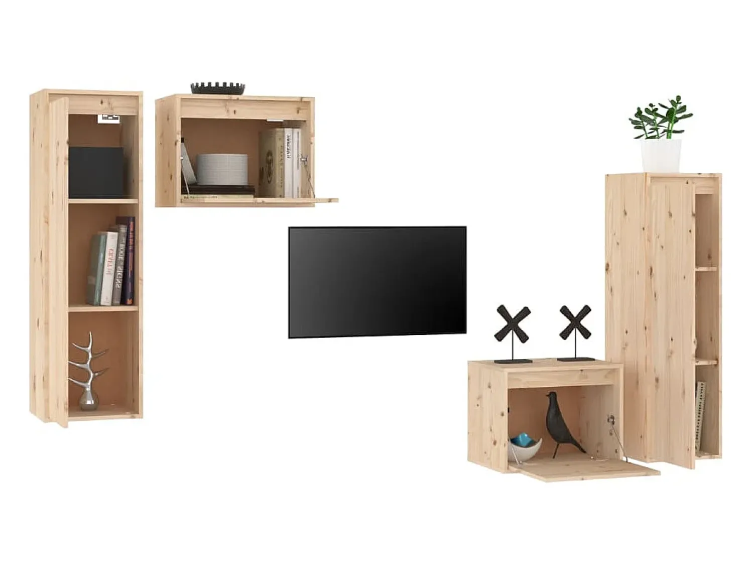 vidaxl Móveis de TV 4 pcs madeira de pinho maciça^ Móvel De Tv