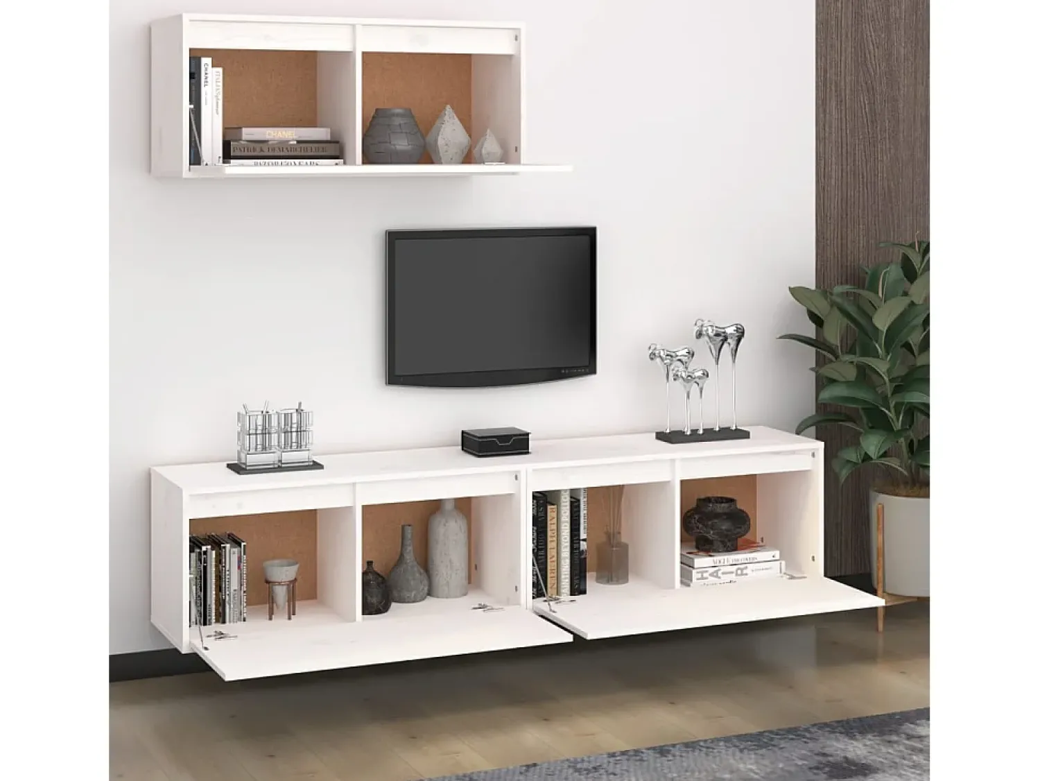 Móvel De Tv* Móveis de TV 3 pcs madeira de pinho maciça PT408526 Branco