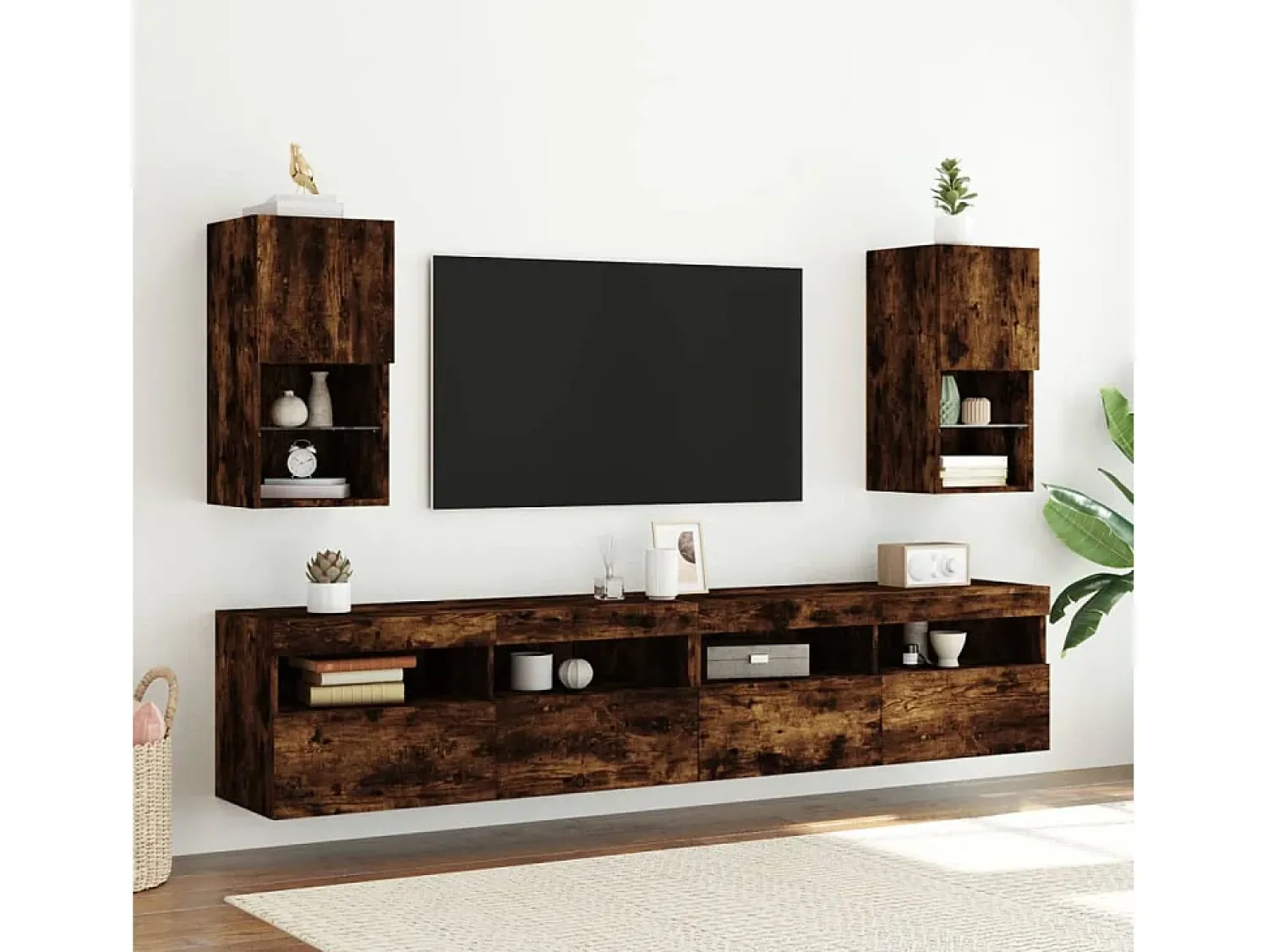 Móveis de TV c/ luzes LED 2 pcs 30,5x30x60 cm carvalho fumado PT776032^ Móvel De Tv