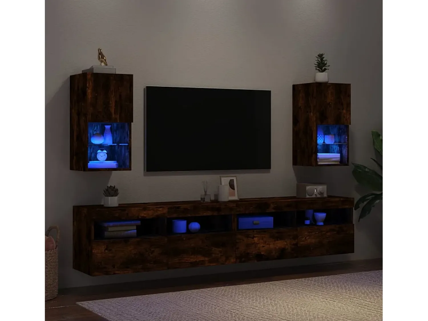 Móveis de TV c/ luzes LED 2 pcs 30,5x30x60 cm carvalho fumado PT776032^ Móvel De Tv