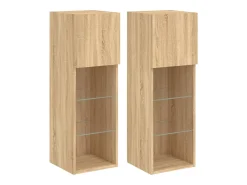 Móvel De Tv|vidaxl Móveis de TV com luzes LED 2 pcs 30,5x30x90 cm carvalho sonoma Castanho