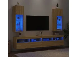 Móvel De Tv|vidaxl Móveis de TV com luzes LED 2 pcs 30,5x30x90 cm carvalho sonoma Castanho