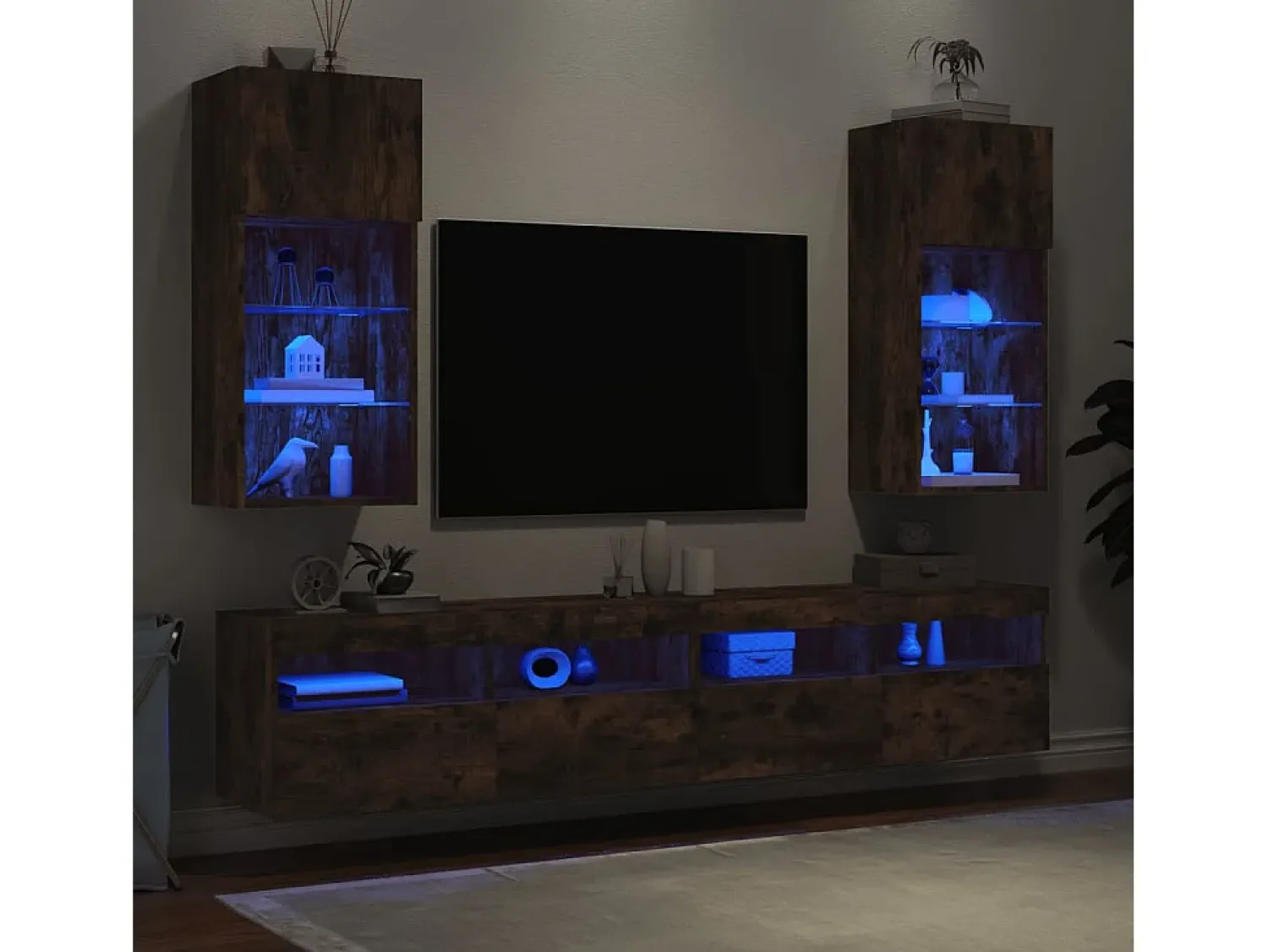 Móveis de TV com luzes LED 2 pcs 40,5x30x90 cm carvalho fumado PT421728^ Móvel De Tv