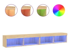 Móvel De Tv|vidaxl Móveis de TV com luzes LED 2 pcs 100x30x30 cm carvalho sonoma Castanho