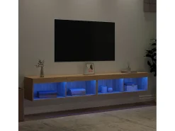 Móvel De Tv|vidaxl Móveis de TV com luzes LED 2 pcs 100x30x30 cm carvalho sonoma Castanho