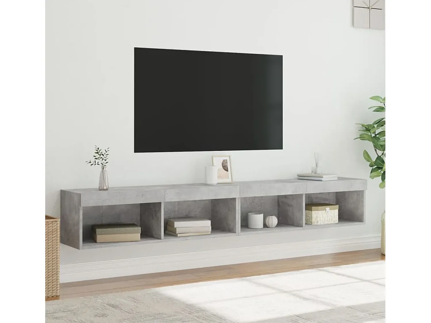 Móvel De Tv| Móveis de TV com luzes LED 2 pcs 100x30x30 cm cimento PT897543 Cinzento
