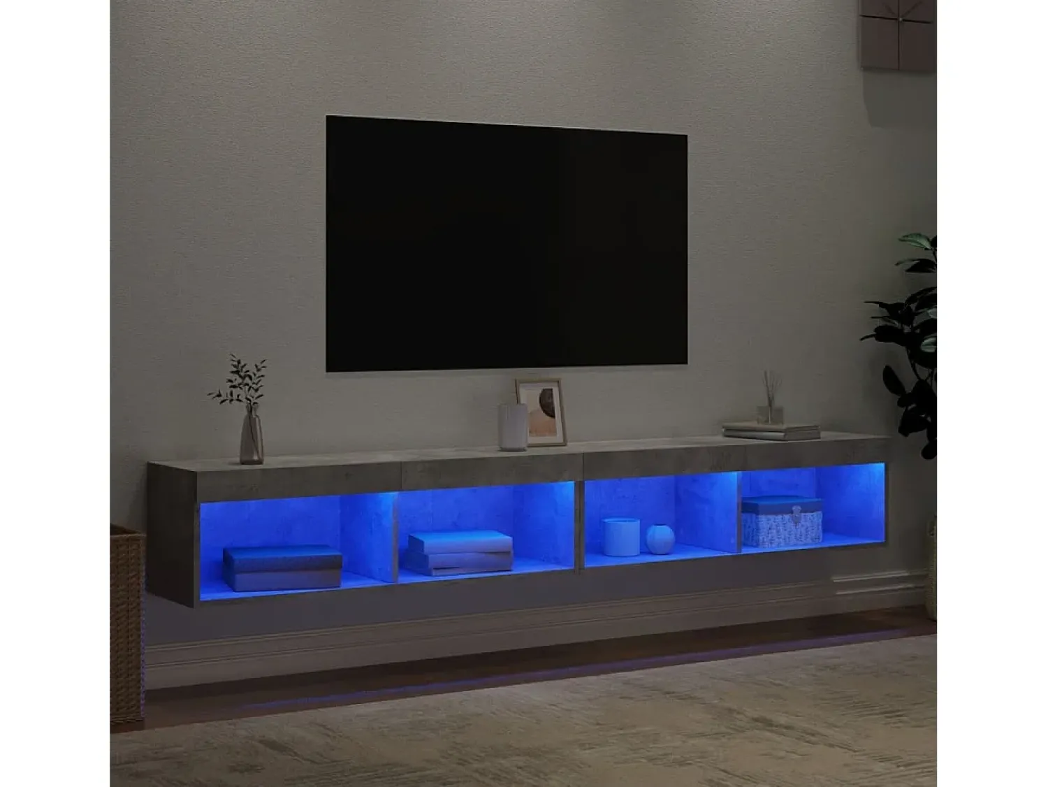Móvel De Tv| Móveis de TV com luzes LED 2 pcs 100x30x30 cm cimento PT897543 Cinzento