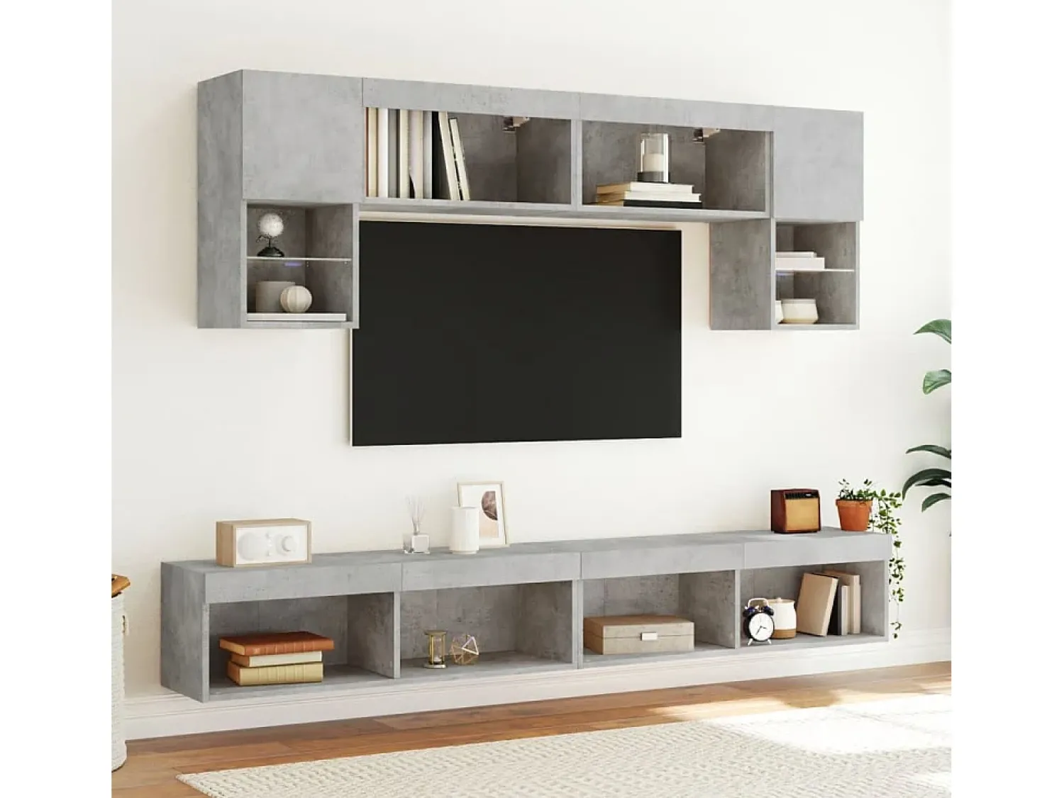 Móvel De Tv| Móveis de TV com luzes LED 2 pcs 100x30x30 cm cimento PT897543 Cinzento