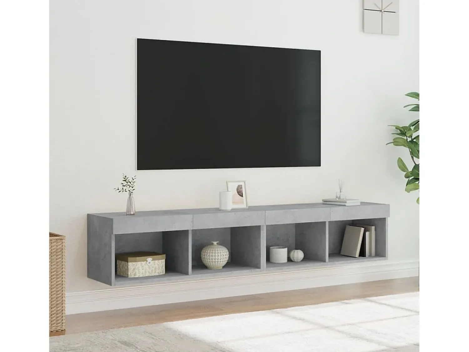Móvel De Tv| Móveis de TV com luzes LED 2 pcs 80x30x30 cm cimento PT286901 Cinzento