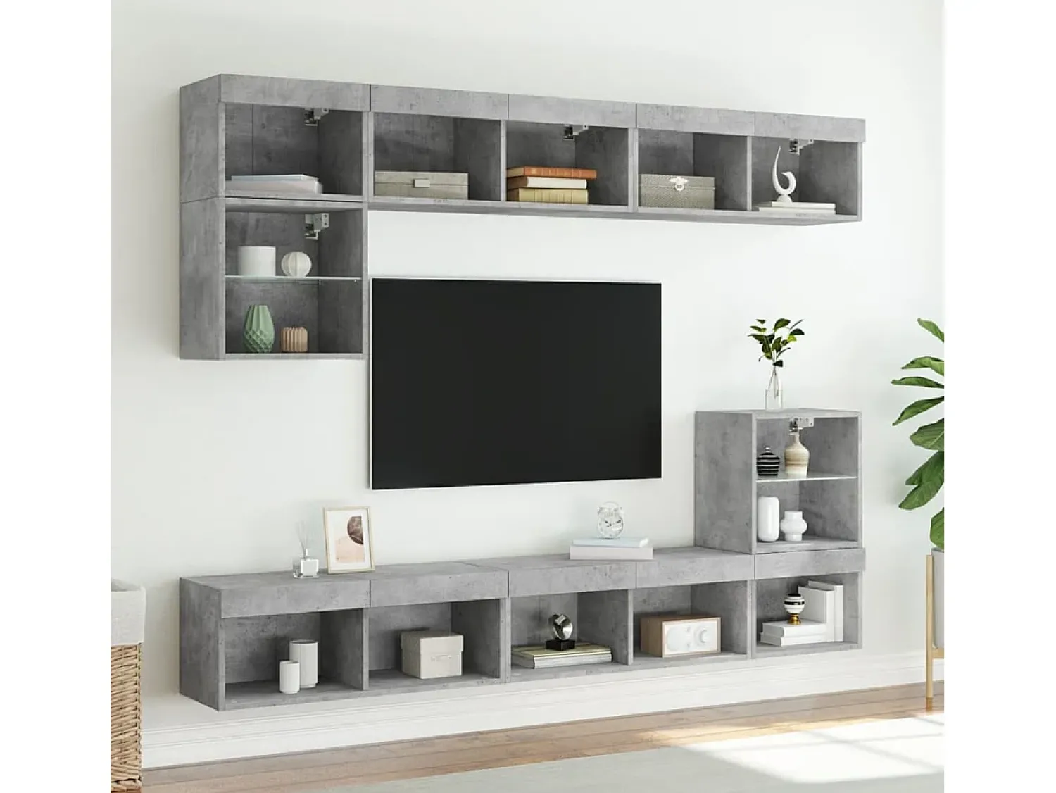 Móvel De Tv| Móveis de TV com luzes LED 2 pcs 80x30x30 cm cimento PT286901 Cinzento