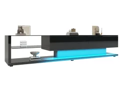 Hot Móveis de TV e aparadores baixos com acabamento brilhante, divisórias de vidro, iluminação LED e design rústico-moderno. Preto