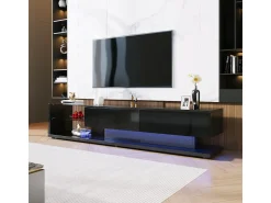 Hot Móveis de TV e aparadores baixos com acabamento brilhante, divisórias de vidro, iluminação LED e design rústico-moderno. Preto