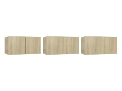 Online vidaxl Móveis de TV para parede 3 pcs 60x30x30 cm carvalho sonoma Castanho