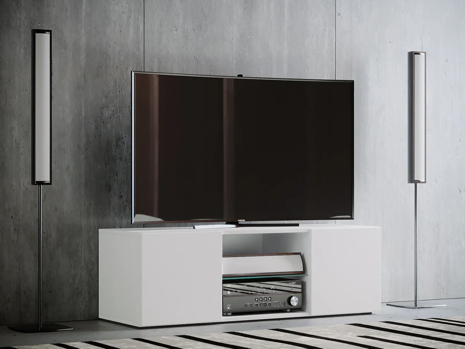 Online VCM Móveis de TV | Lowboard | Armário de TV | Dimensões A. 40 x L. 95 x P. 36 cm | Fernseh Furniture - Lowina (Branco) Multicor