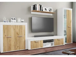 Outlet VCM Móveis de TV | Lowboard | Prateleira TV | Dimensões A. 37 x L. 160 x P. 45 cm | Fernseh Furniture – Usilo XL (Branco / Carvalho Mel) Multicor