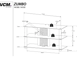 New VCM Móveis de TV | Lowboard | Encaminhamento por cabo | Dimensões A. 45 x L. 112 x P. 40 cm | Fernseh Furniture - Zumbo (vidro preto) Multicor