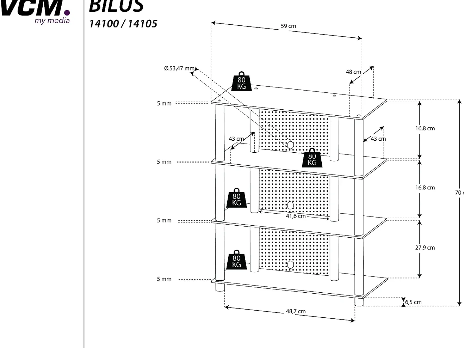Móvel De Tv|VCM Móveis Hifi Bilus Vidro preto A. 70 x L. 59 x P. 48 cm Multicor