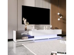 Móvel De Tv| Móveis para TV, painéis baixos, divisórias de vidro brilhante e iluminação LED variável. Combina um estilo natural e rústico com um design moderno. Branco