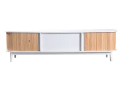 ModernLuxe Móveis TV 170cm em madeira maciça e rotin - 2 mesas e 2 portes - estilo campagnard - natural^ Móvel De Tv
