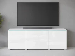 Online Móvel baixo de TV moderno 180 cm com LED – móvel alto para TV com gavetas e prateleiras, corpo fosco, frentes brilho Branco