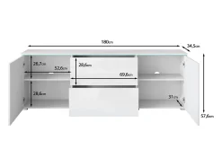 Móvel baixo de TV moderno 180 cm com LED – móvel alto para TV com gavetas e prateleiras, corpo antracite fosco, frentes branco brilho^ Móvel De Tv