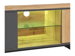 Móvel De Tv* Móvel baixo, móvel de TV para sala com efeito de luz LED, divisória em vidro, dobradiça de proteção, design com cores a condizer Natural claro