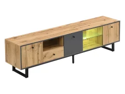 Móvel De Tv* Móvel baixo, móvel de TV para sala com efeito de luz LED, divisória em vidro, dobradiça de proteção, design com cores a condizer Natural claro