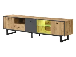 Móvel De Tv* Móvel baixo, móvel de TV para sala com efeito de luz LED, divisória em vidro, dobradiça de proteção, design com cores a condizer Natural claro