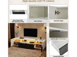 Móvel De Tv* Móvel baixo para TV, 180 × 38,5 × 45 cm, laqueado em /preto, iluminação LED, 2 portas, 2 gavetas, prateleiras abertas, sala de estar Branco