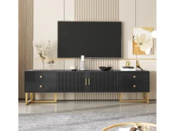 Móvel baixo para TV, 175 cm de comprimento, com 4 gavetas e portas, suporte para TV com pés de metal dourado, .^ Móvel De Tv