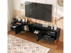 Móvel baixo para TV, 175 cm de comprimento, com 4 gavetas e portas, suporte para TV com pés de metal dourado, .^ Móvel De Tv