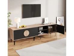 Móvel De Tv| Móvel baixo para TV, 180×35×49 cm, madeira/, com 2 armários e nichos abertos, para TVs de até 80