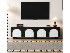 Outlet Merax Móvel baixo para TV com 2 gavetas e 2 portas - 180 x 38 x 45 cm - design clássico - MDF - e branco Preto