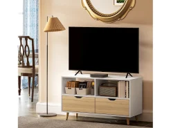 Móvel De Tv* Móvel baixo para TV com 2 prateleiras, gaveta, 99 cm de comprimento, mesa para televisão, para sala de estar, Branco